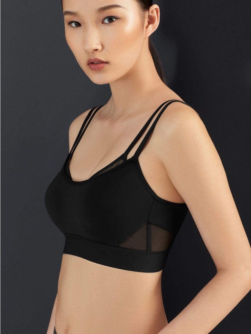 Natori Coolmax Black Double Strap Bra Mesh Stretch Size 36 DDD